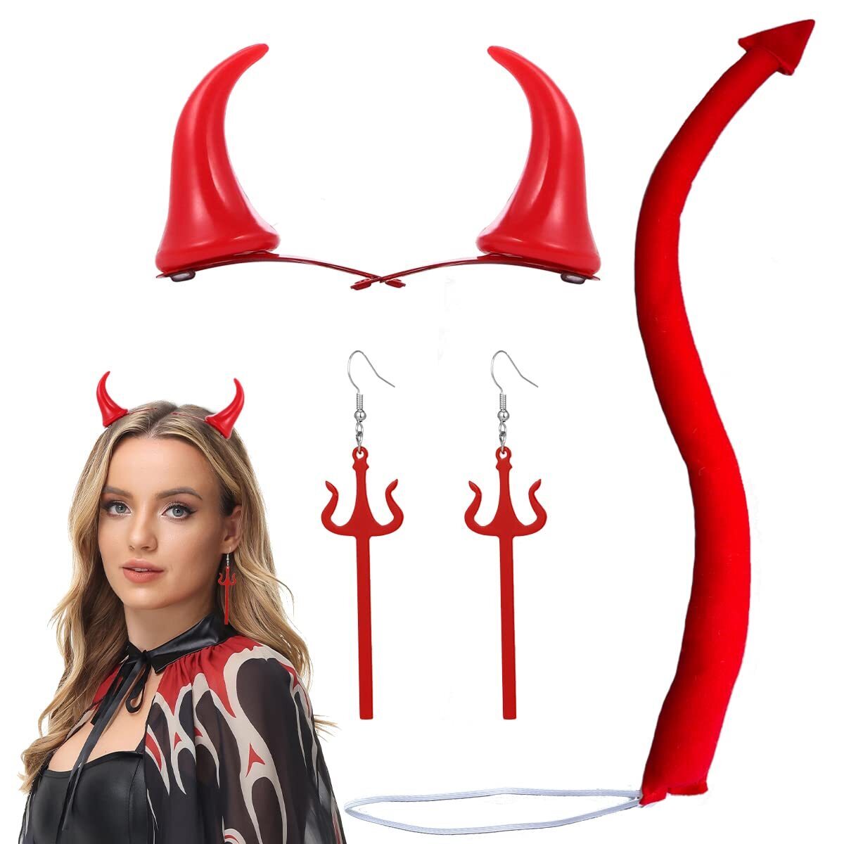 6512 Devil Tail And Devil Horns Hair Clips Devil Accessoriess
